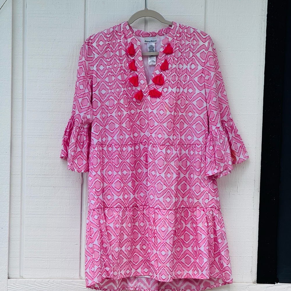Tommy Bahama Pink Geometric Top with Red Tassels